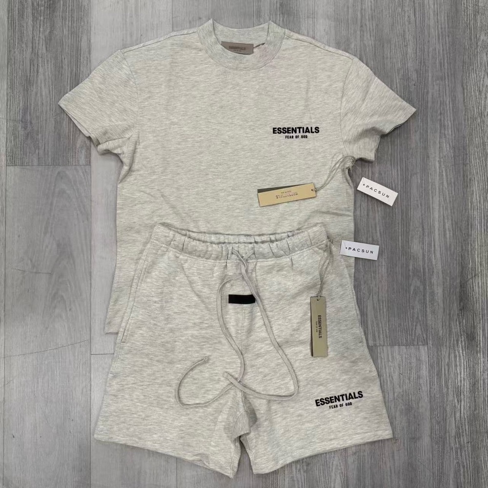 Fear of God Essentials Light Oatmeal Tee and shorts sets summer
